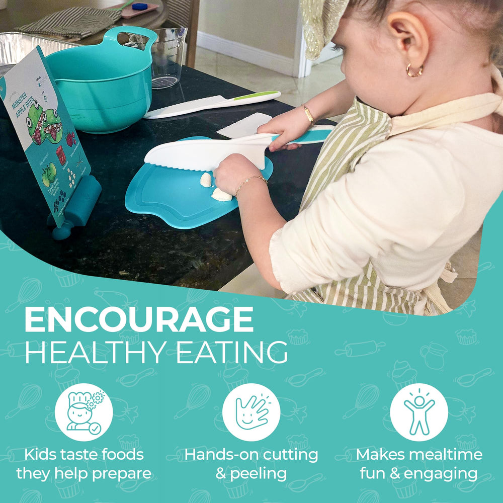 Tovla Jr. cutting board provides a stable workspace for kids.