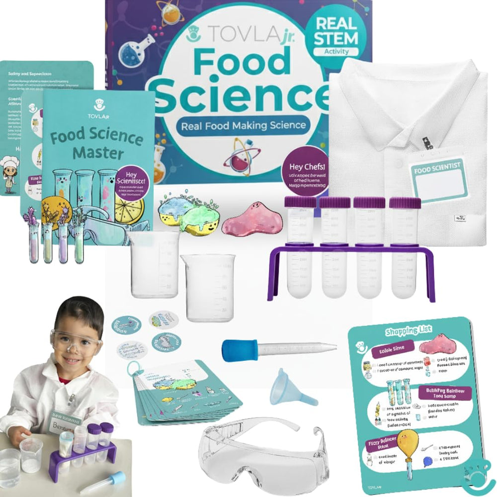 Tovla Jr. edible slime kit with kid-safe goggles enables hands-on science play.