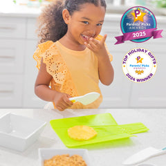 TOVLA JR foldable cutting board open for easy pouring and prep during kid-friendly cooking