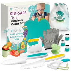 Tovla Jr. real knife for kids enables safe slicing practice.