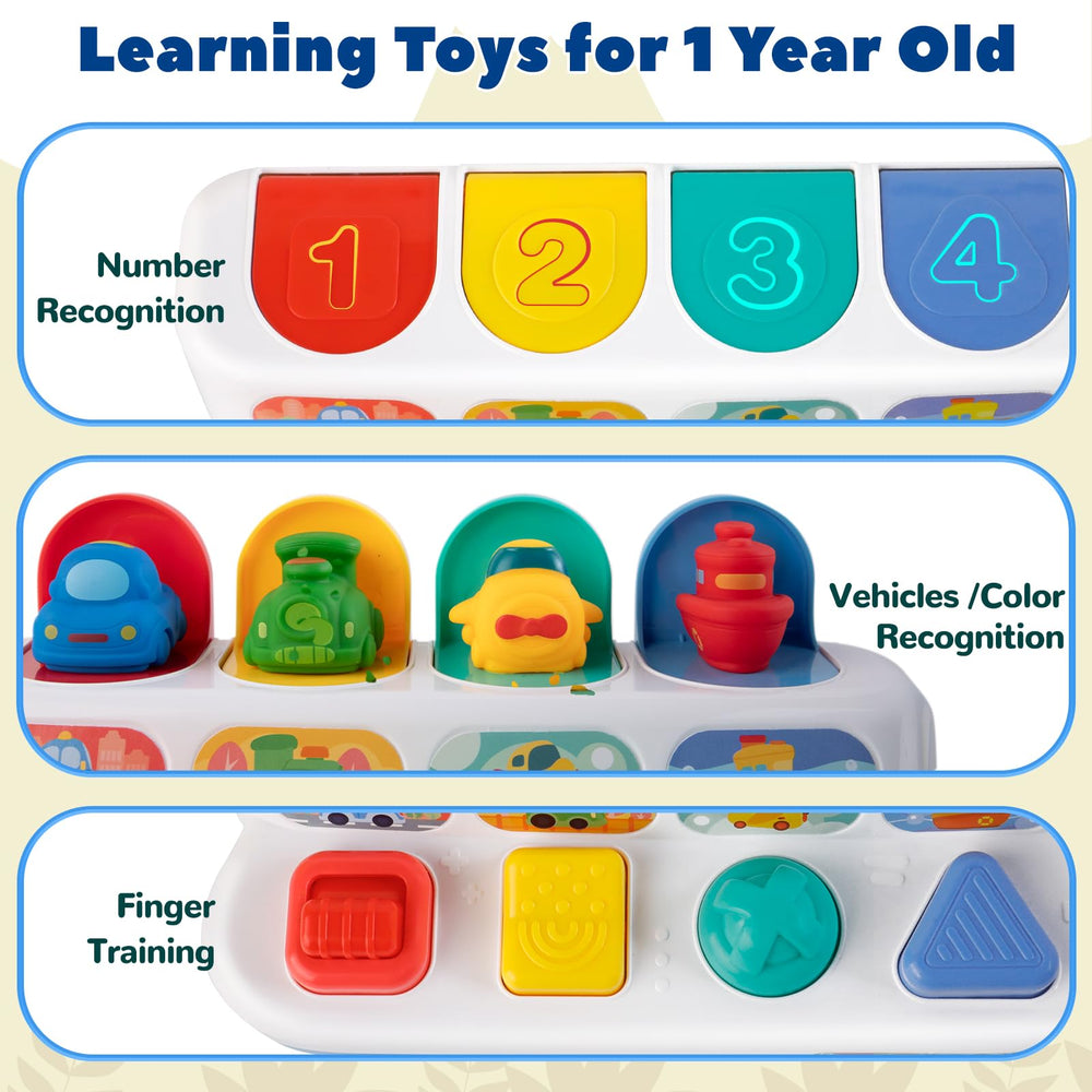 Tovol Zerky baby hands pressing a button encourages cause-and-effect play.
