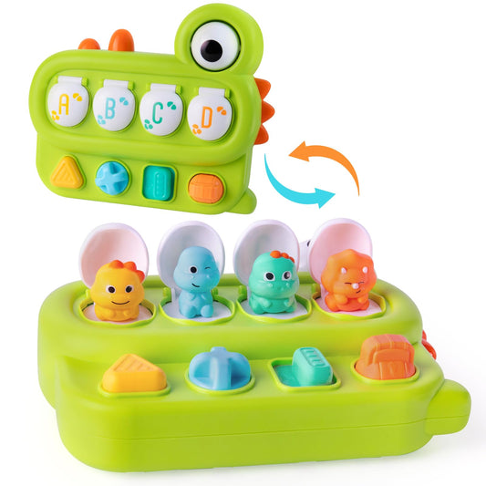 Tovol Zerky cause-and-effect dinosaur toy promotes early exploration.