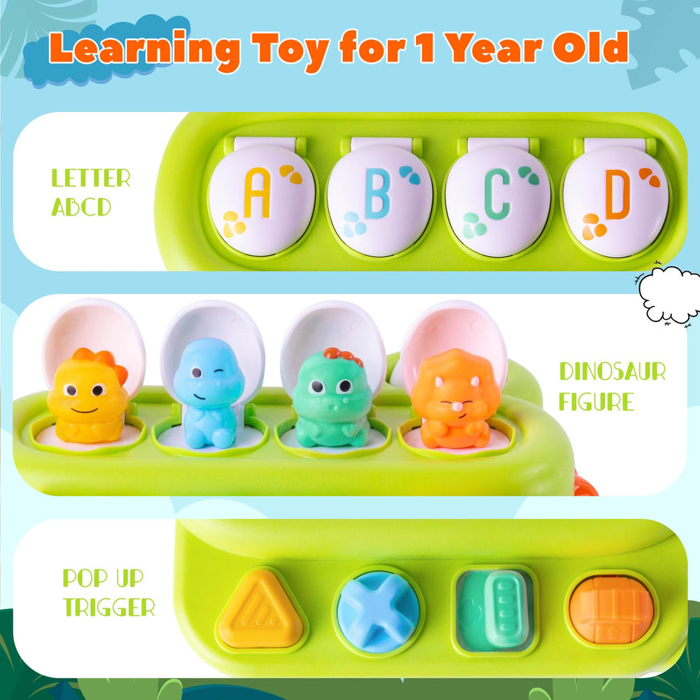 Tovol Zerky dinosaur figures popping up after button press for tactile play.