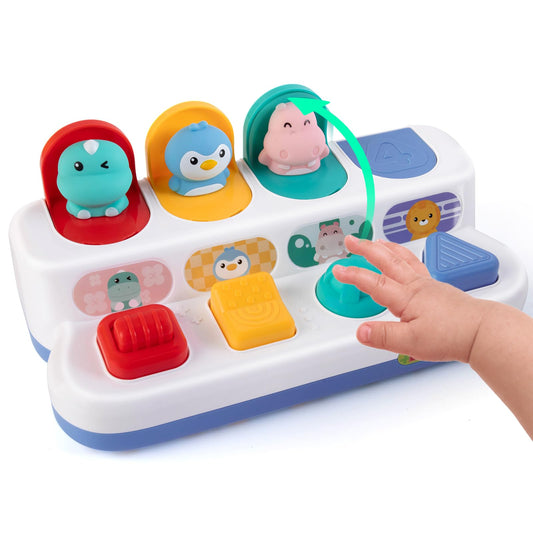 Tovol Zerky pop-up animal front view with colorful buttons for early cause-and-effect play.
