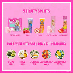 Townley Girl Barbie lip gloss tube close-up highlights safe water-based formula