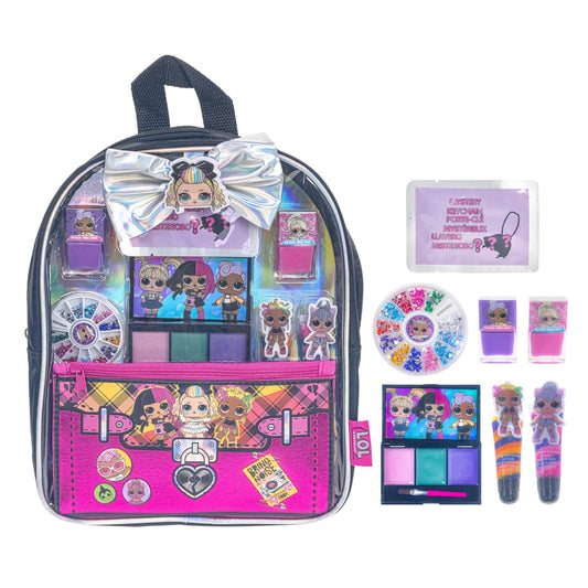 Townley Girl L.O.L. Surprise makeup backpack ready for pretend-play parties.