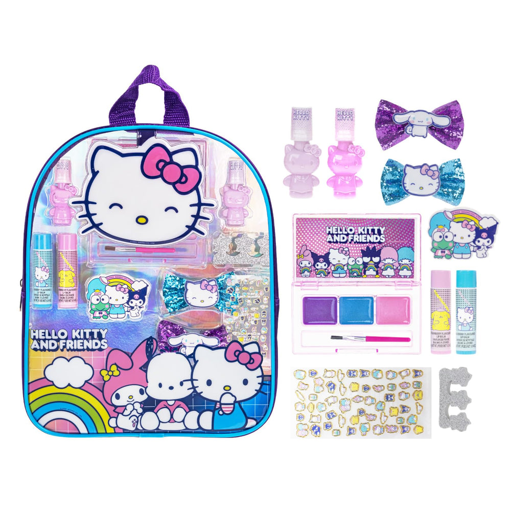 Townley Girl Hello Kitty backpack front view with makeup kit for on-the-go fun