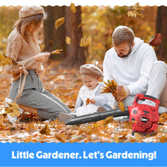 Toy Choi's leaf blower kit shows tool set included for complete outdoor play