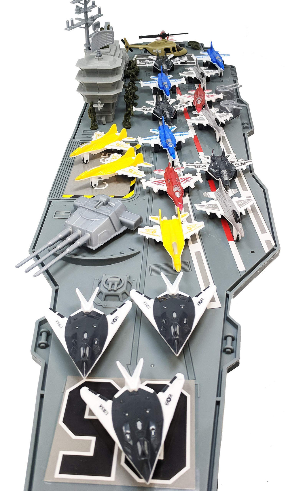 Toy Essentials 18 colored fighter jets encourage dynamic battles on deck.