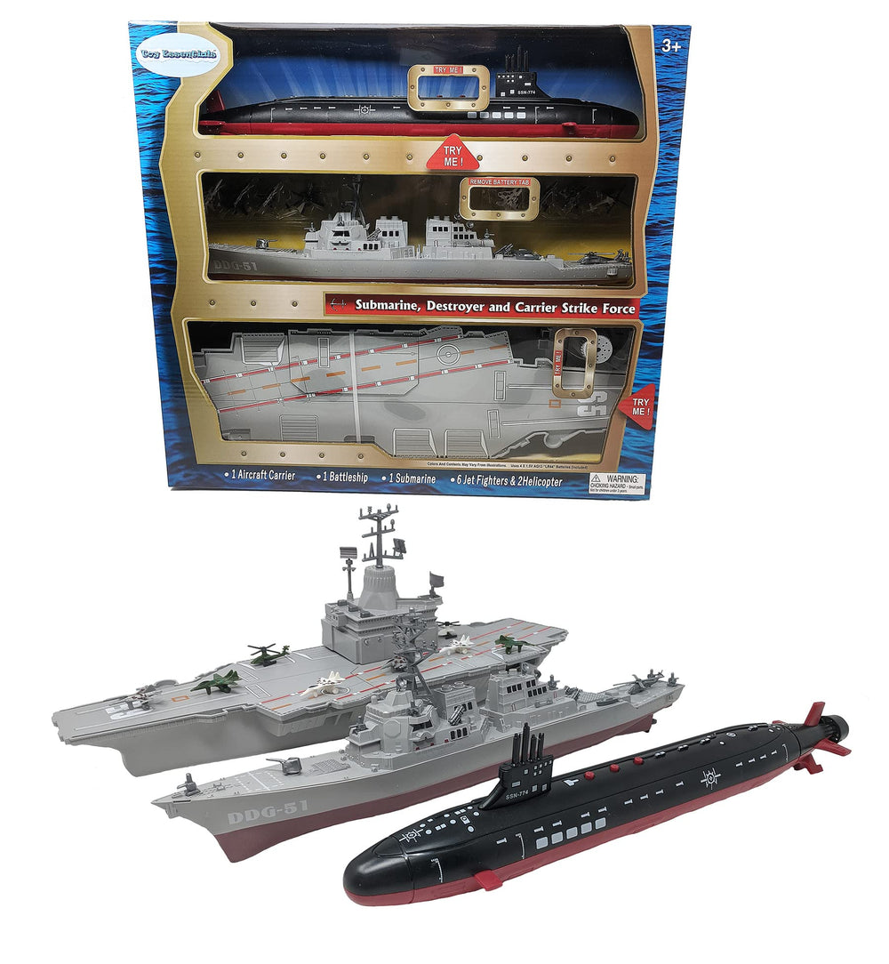 Toy Essentials aircraft carrier top view with jets invites imaginative naval missions.