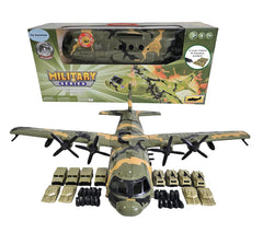 Toy Essentials C130 cargo plane with side and rear doors open for quick vehicle access.