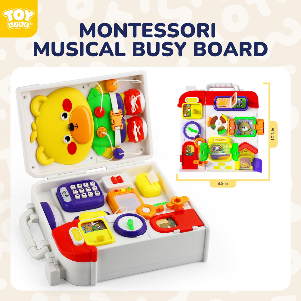TOY Life 12-18 month friendly busy board boosts fine motor skills.