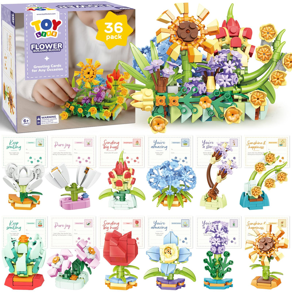 TOY Life 36-pack party favors layout with flower blocks boosts classroom excitement.