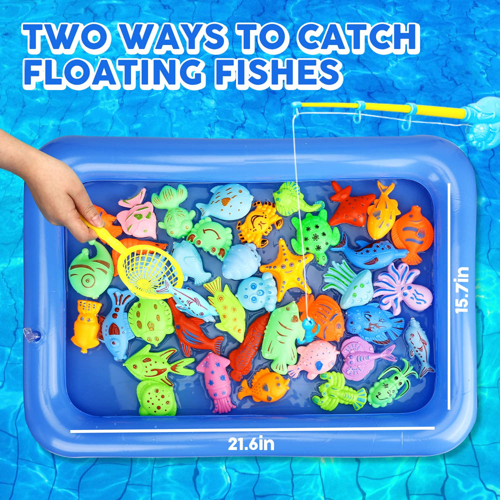 TOY Life child enjoying bath fishing play with magnetic pieces
