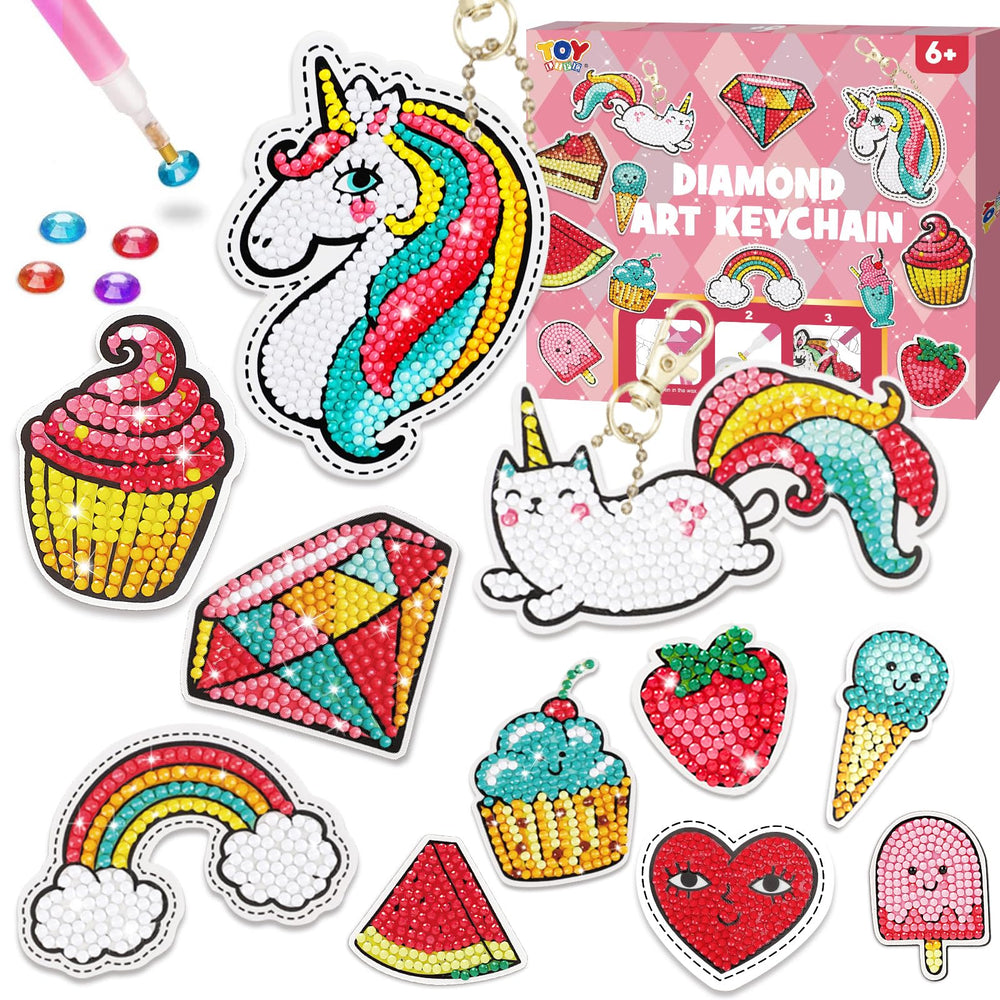 TOY Life Diamond Art Keychains unicorn design sparkles on backpacks