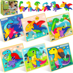 TOY Life 6-pack dinosaur puzzles for toddlers supports fine motor skills