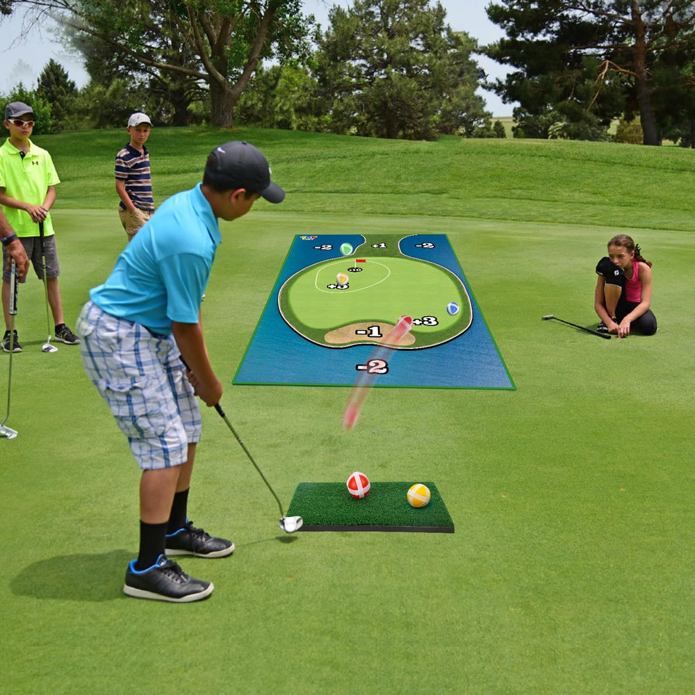 TOY Life Golf Chipping Mat water obstacle adds risk and excitement to the game.