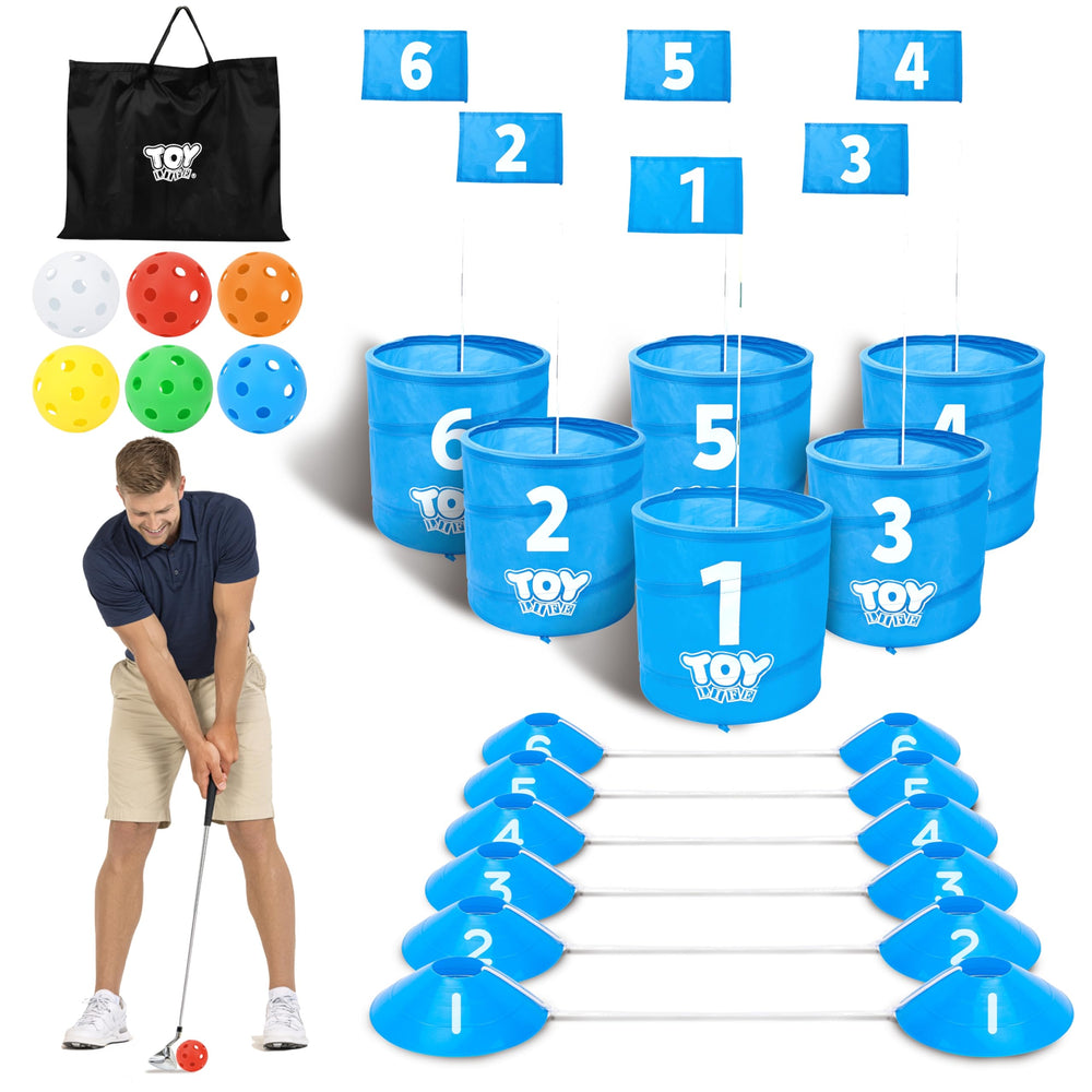 TOY Life Golf Game Set six-hole layout for versatile backyard play.