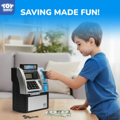 TOY Life Kids Bank ATM card entry illustrating debit-style card use and deposits.