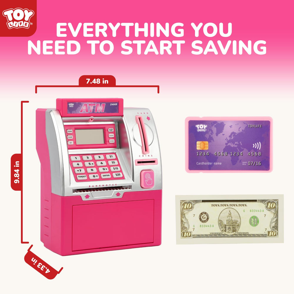 TOY Life Kids Bank ATM coin-reader shows real coins in action to practice counting.