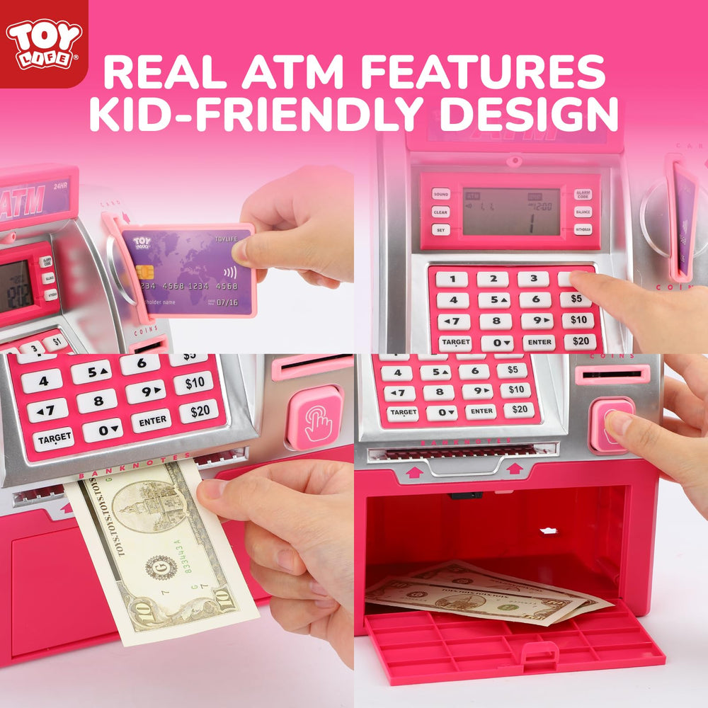 TOY Life Kids Bank ATM pin-pad demonstrates secure access for responsible saving habits.
