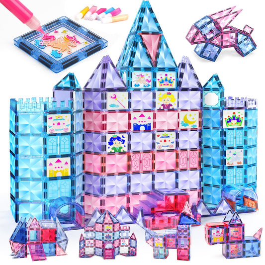 TOY Life magnetic tiles 68pcs princess castle with windows for imaginative building.