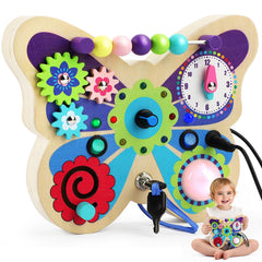TOY Life Montessori Busy Board butterfly theme promotes sensory exploration for toddlers.