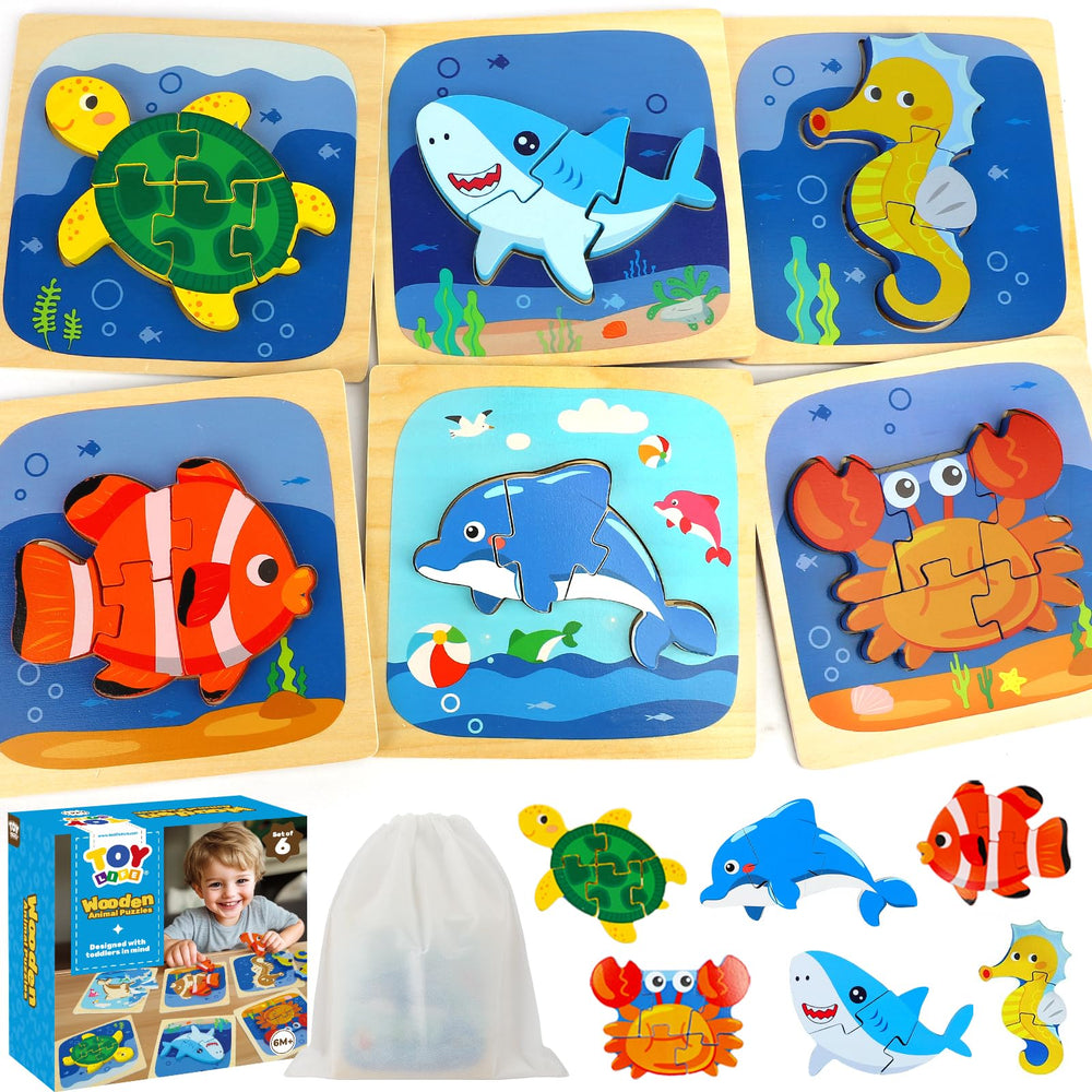 TOY Life sea animals puzzle board for toddlers, safe wooden design.