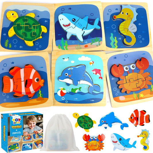 TOY Life sea animals puzzle board for toddlers, safe wooden design.
