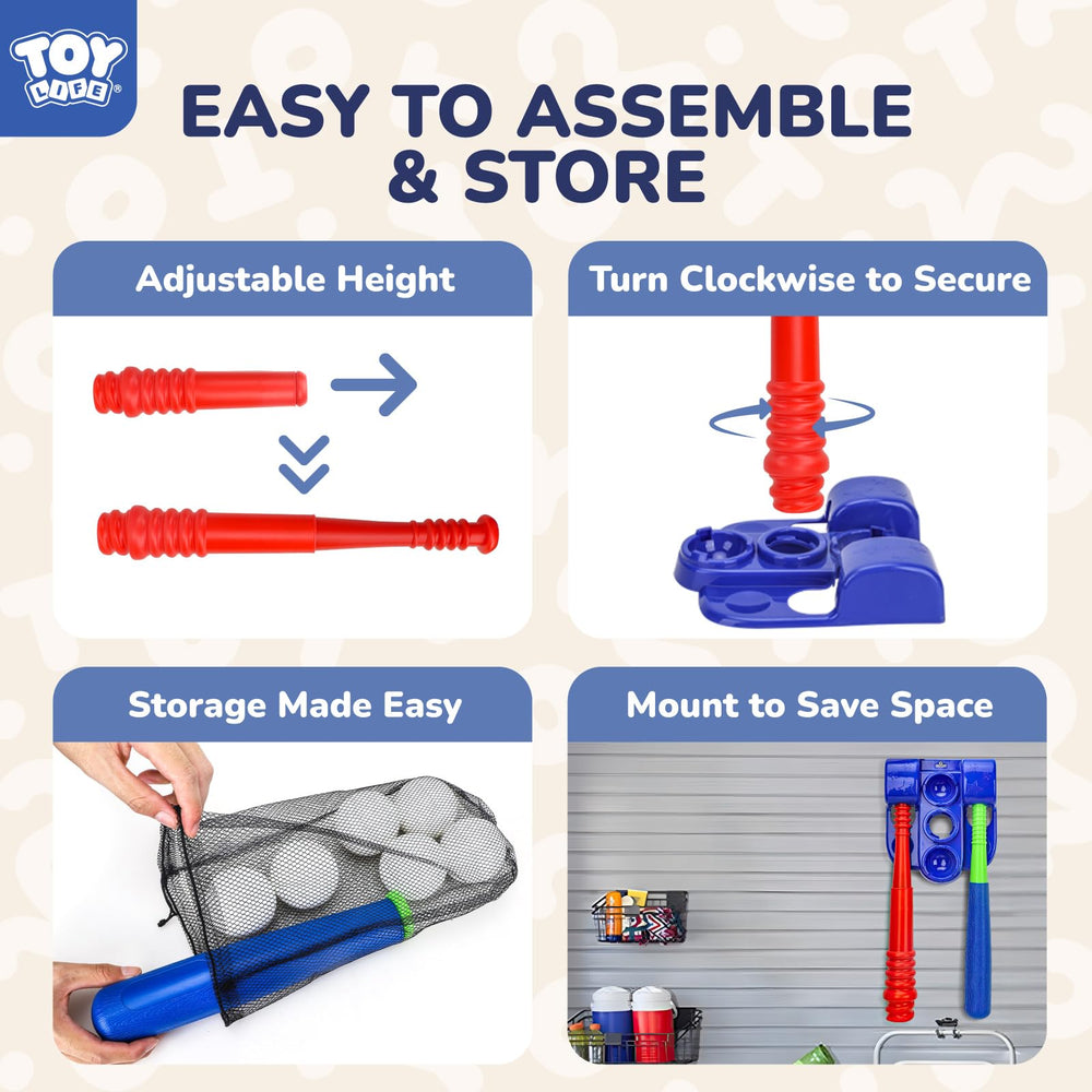 TOY Life T-Ball set ball bag storage keeps equipment organized after play