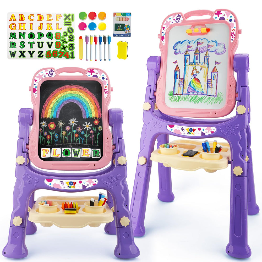 TOY Life toddler easel pink front view highlighting dual surfaces for drawing
