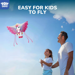 TOY Life unicorn kite uses durable fabric and fiberglass frame for outdoor durability.