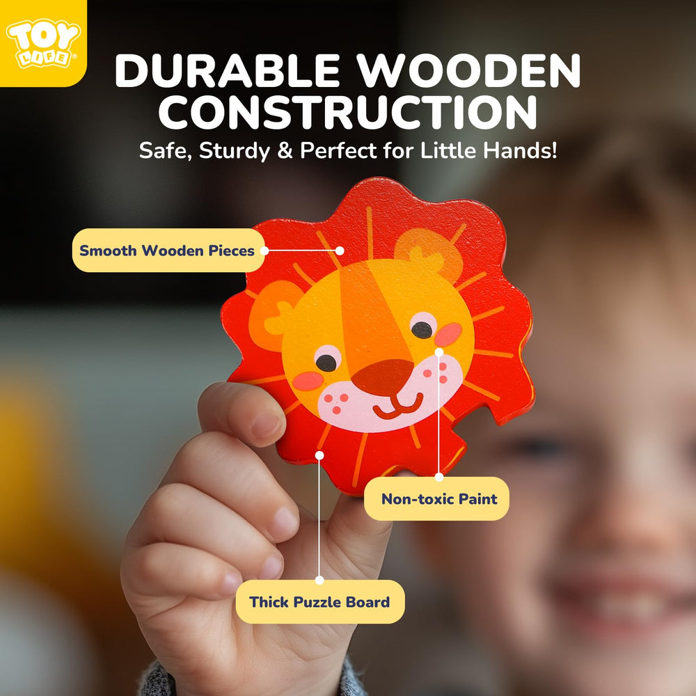 TOY Life wooden puzzle giraffe featuring large pieces for safe handling