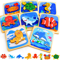 TOY Life wooden sea animals puzzle for toddlers enhances hand-eye coordination.