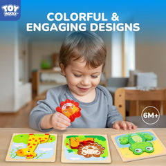 TOY Life wooden puzzle cow teaches animal recognition and early logic.