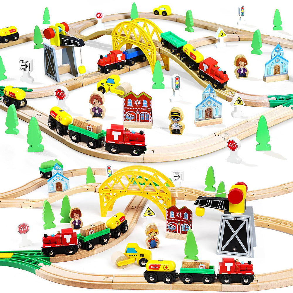 TOY Life wooden train set with 60 pieces offers versatile and durable track play.
