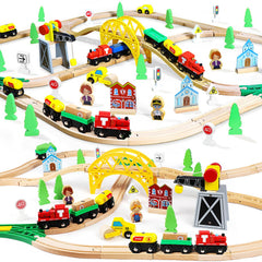 TOY Life wooden train set with 60 pieces offers versatile and durable track play.