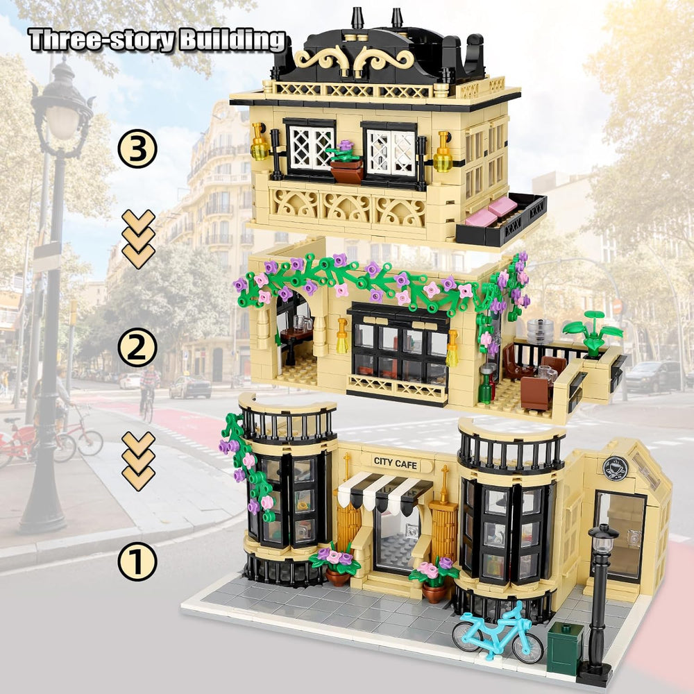 TOY PLAYER City Coffee Shop Building detailed decor supports realistic role-play scenarios