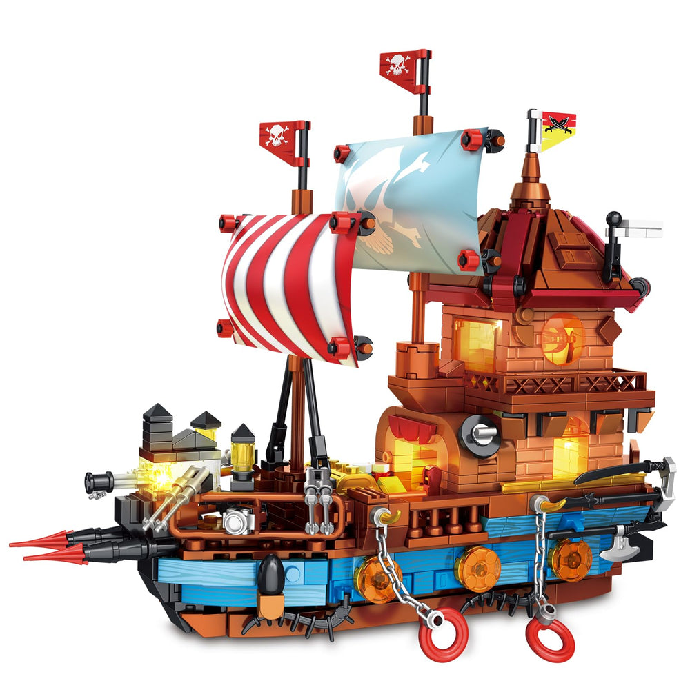 TOY PLAYER pirate ship with lights enhances display and imaginative play.