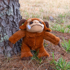 Reddish-brown body with chocolate horns and tan snout for character.