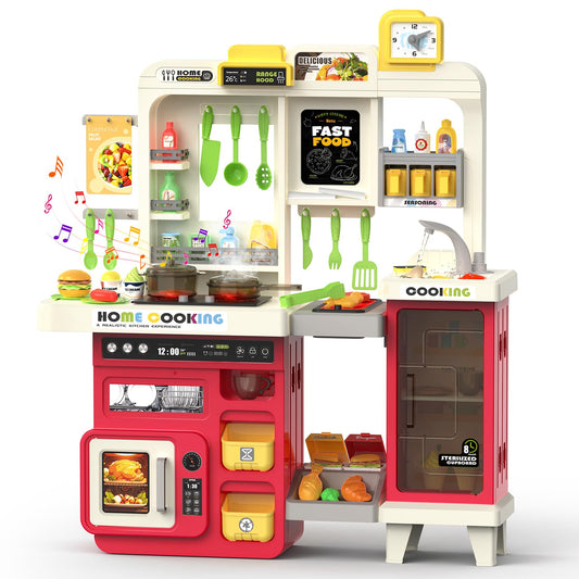 Toycost kids kitchen playset with lights and steam for imaginative cooking.