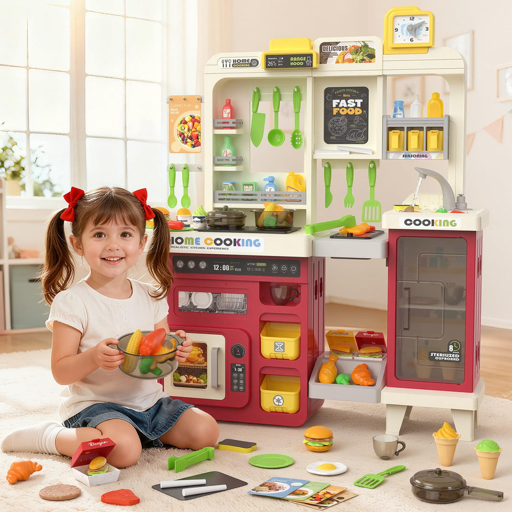 Toycost kids playing together in a large multi-kid kitchen setup.