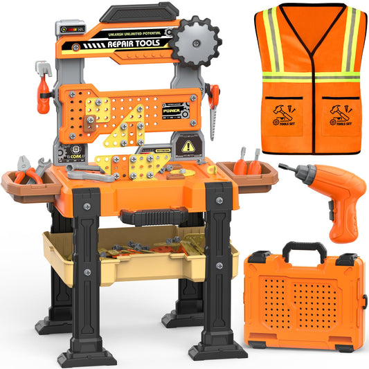 Toycost kids tool bench drill in action, real-feel drilling for imaginative construction.