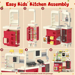 Toycost kitchen with large footprint supports multiple kids at once.