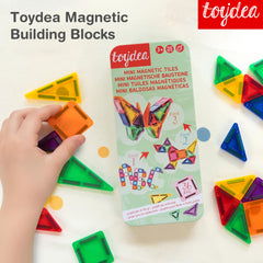 Toydea mini magnatiles pieces inside tin organized for mess-free travel