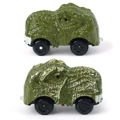 ToyFuntasy green dino track car with front LED lights for nighttime racing