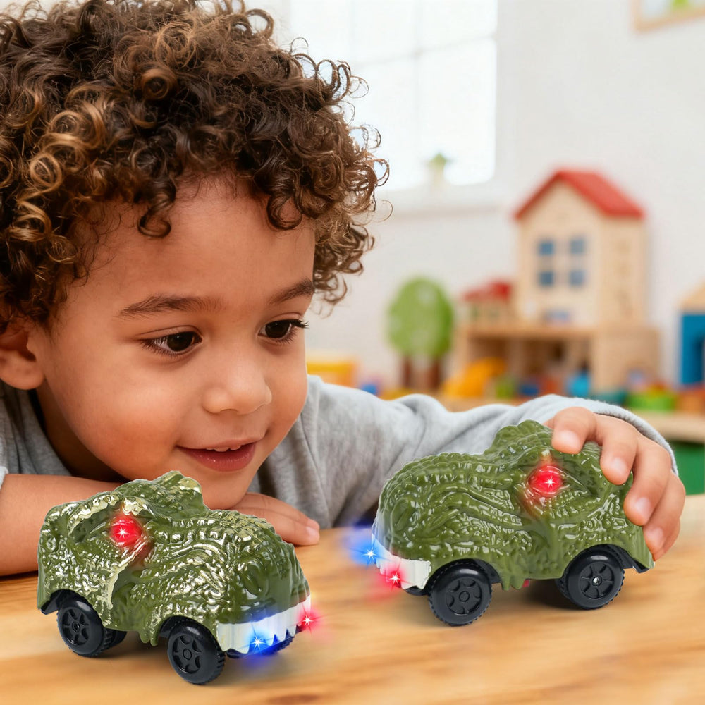 ToyFuntasy dino track car showing compatibility with most track sets