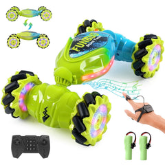 ToyFuntasy gesture-sensing RC stunt car performing bold maneuvers for outdoors play.