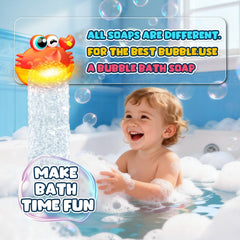 Child enjoys bath time with Toyjolka crab bubble toy