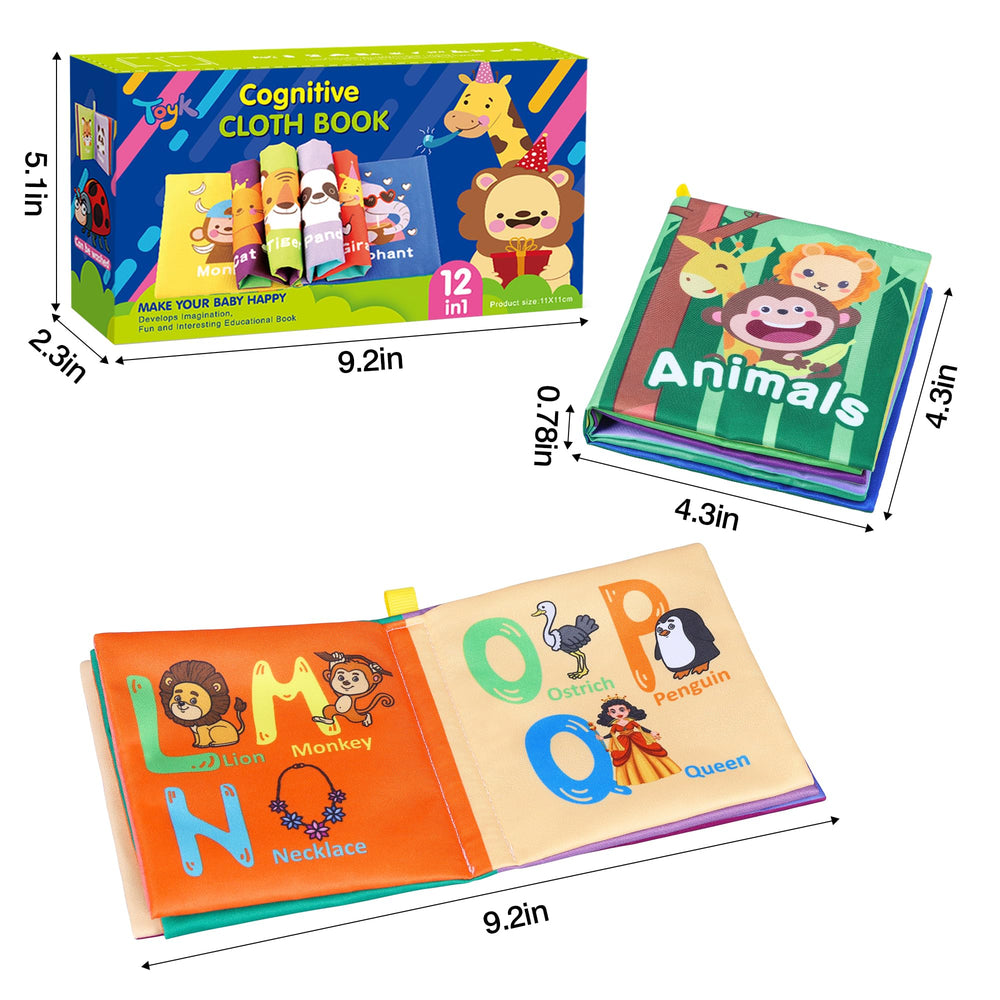 Toyk Baby Bath Book showcasing 12 diverse themes for early learning and play.
